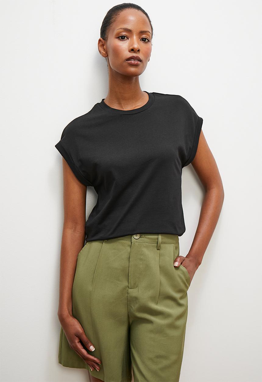 edit - Turnup drop shoulder T-shirt - black
