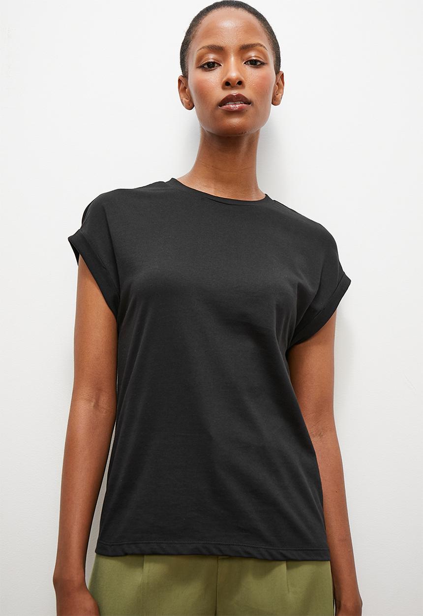 edit - Turnup drop shoulder T-shirt - black