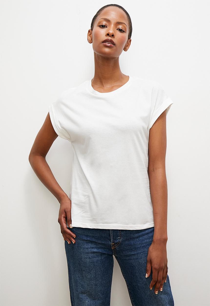 edit - Turnup drop shoulder T-shirt - white