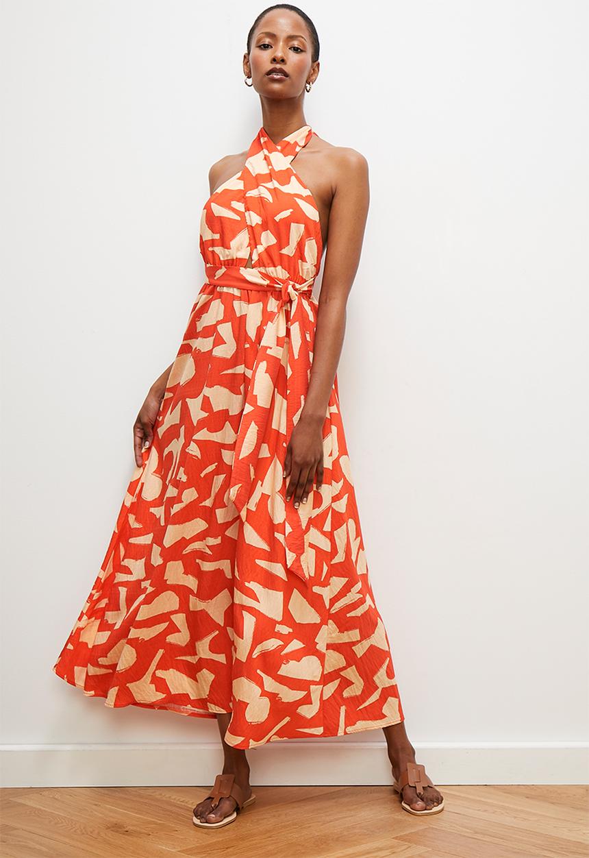 edit - Halter fit & flare dress - orange print