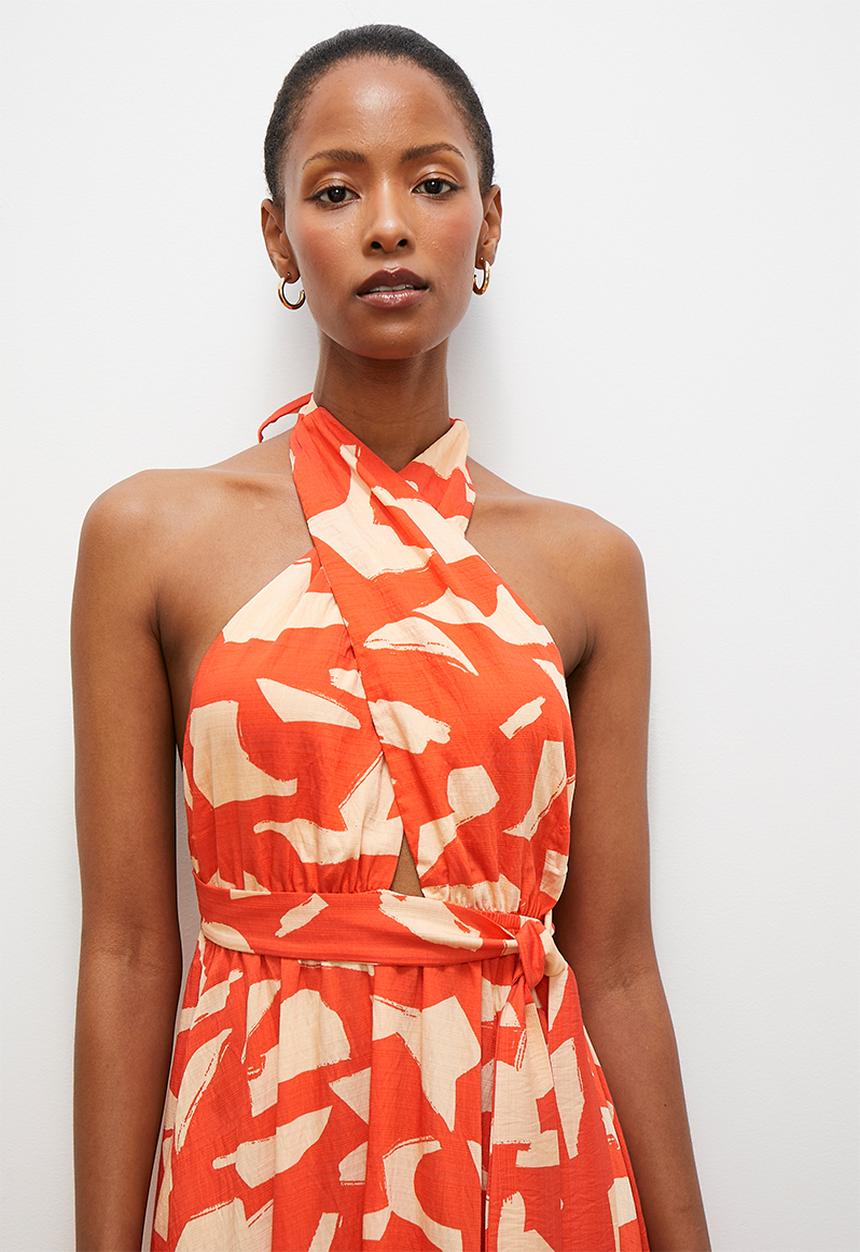 edit - Halter fit & flare dress - orange print