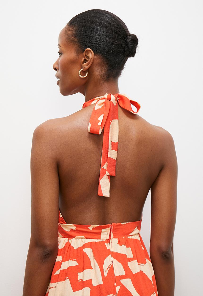 edit - Halter fit & flare dress - orange print