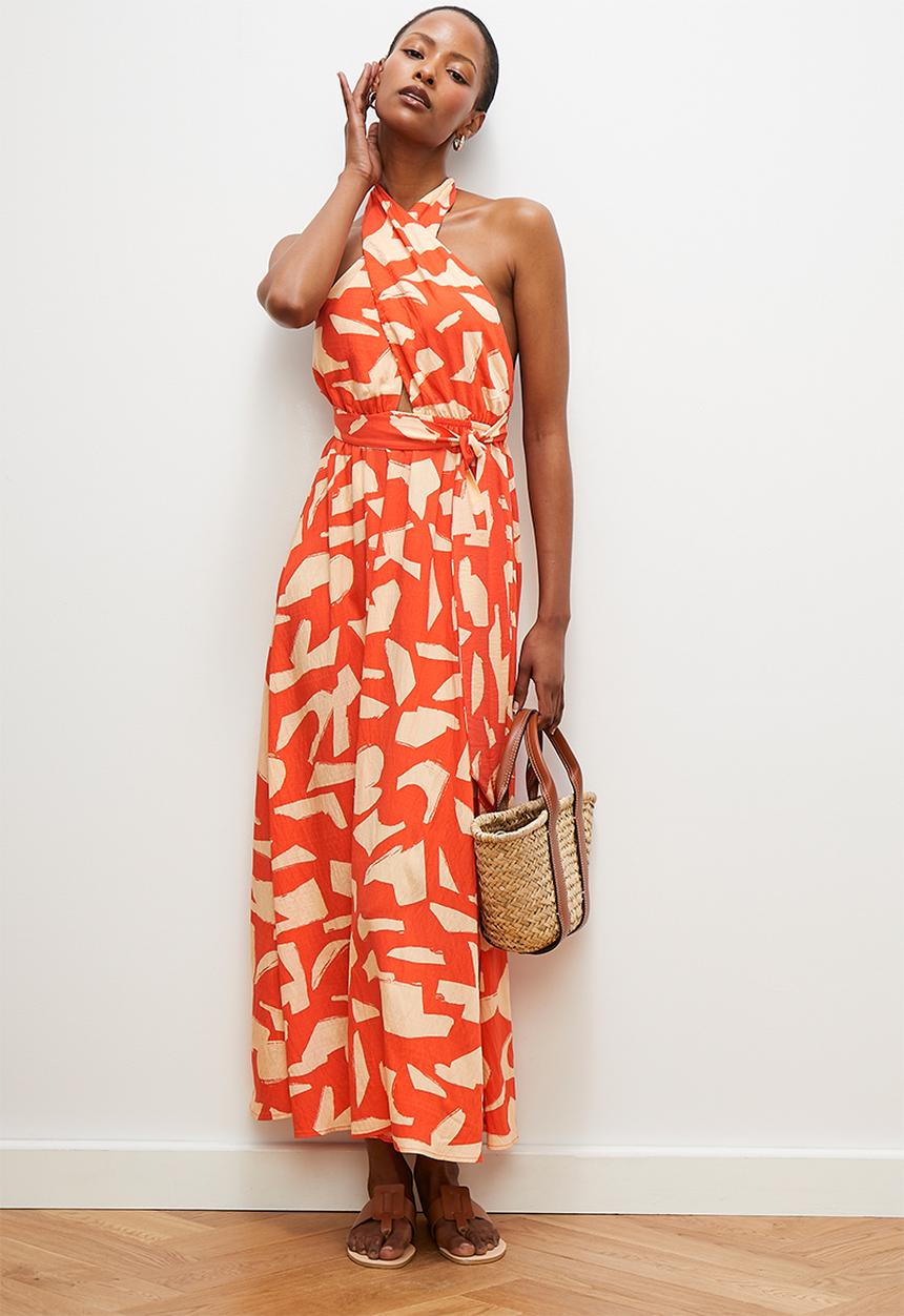 edit - Halter fit & flare dress - orange print