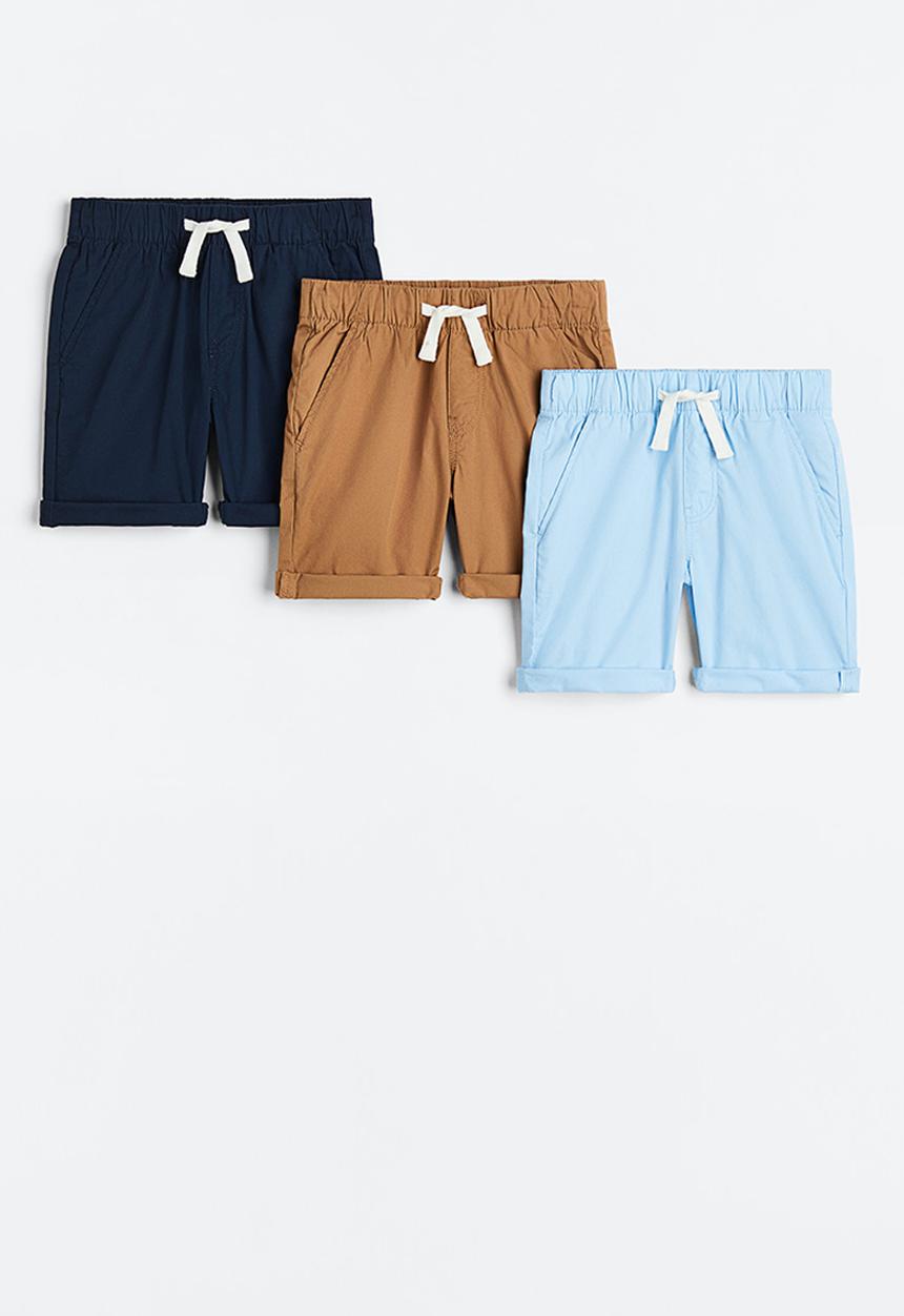 H&M - 3-Pack cotton shorts - light blue & dark beige 