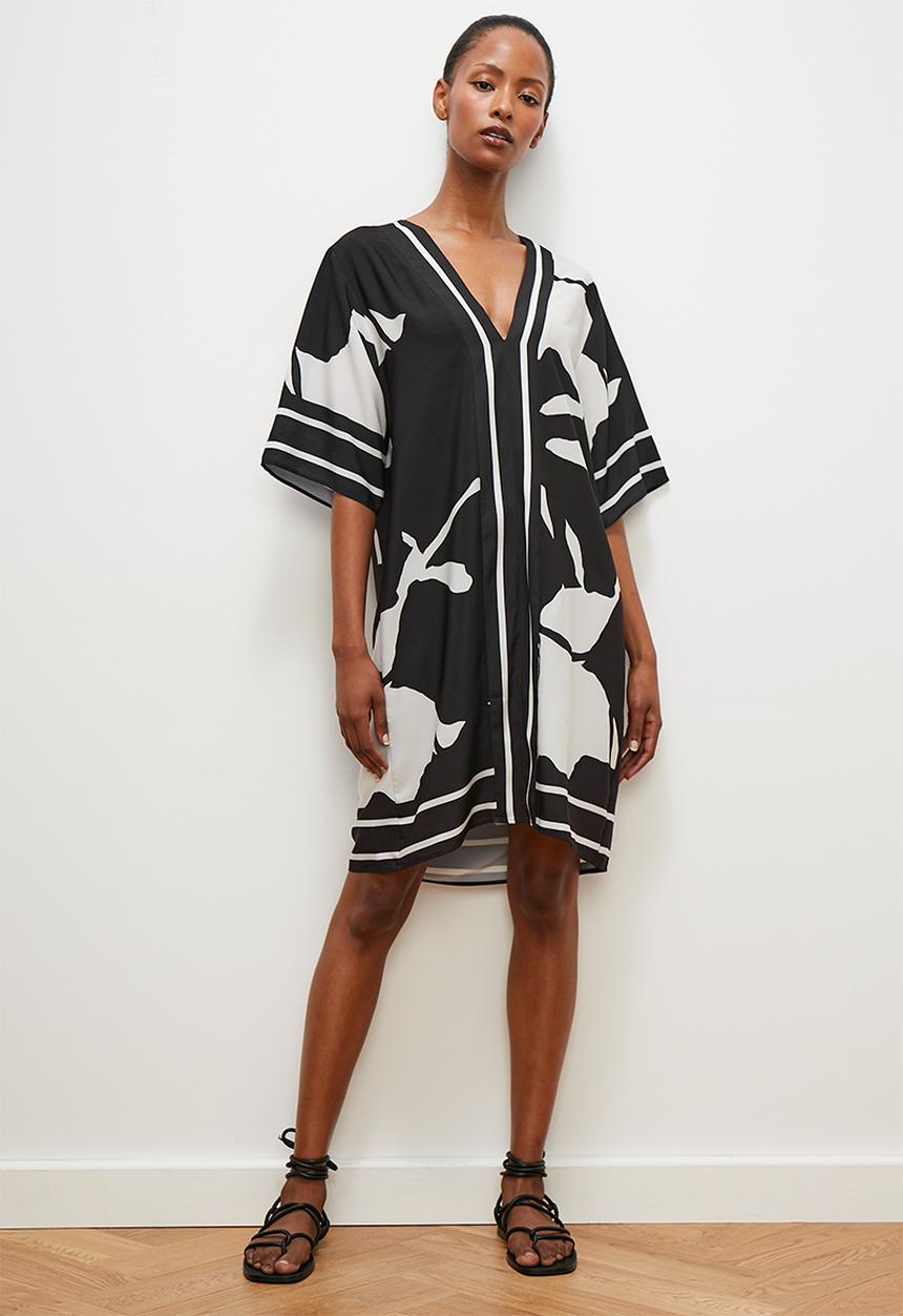 edit - Printed v neck shift dress - black floral