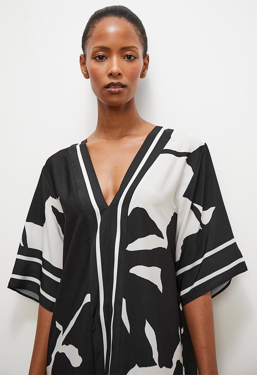 edit - Printed v neck shift dress - black floral