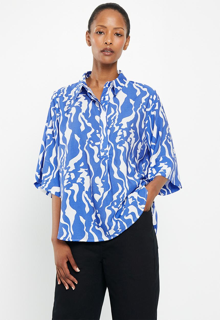 Me&B - Viscose boxy shirt with kimono sleeve - water