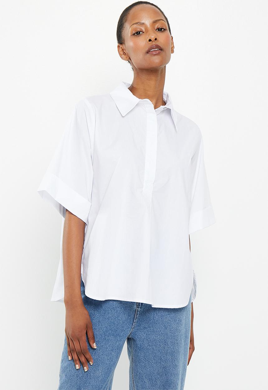 Me&B - Cotton boxy shirt with kimono sleeve - white