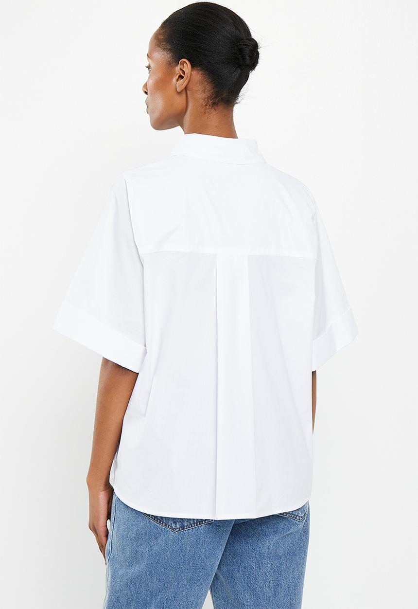 Me&B - Cotton boxy shirt with kimono sleeve - white