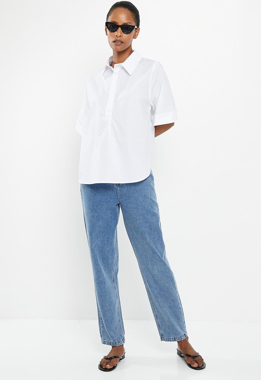 Me&B - Cotton boxy shirt with kimono sleeve - white