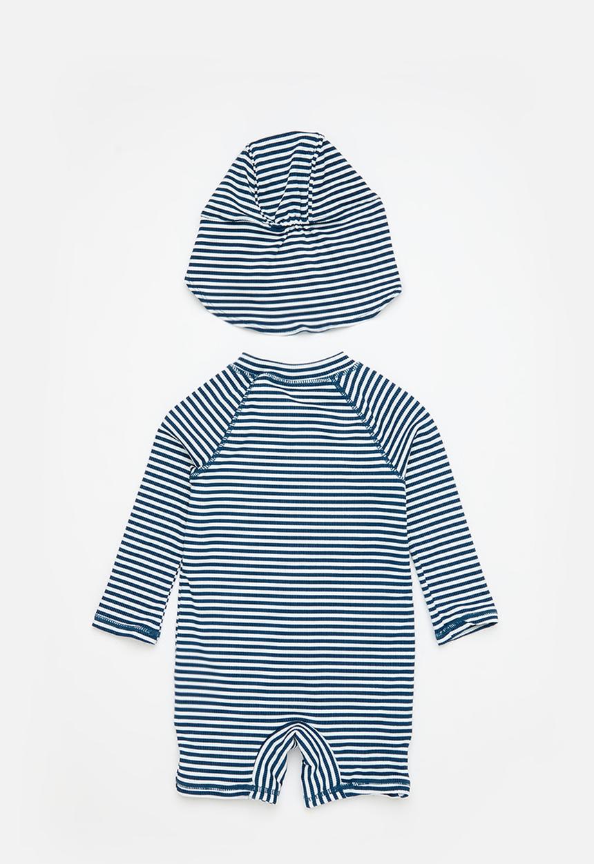 Cotton On - Bundle cameron swimsuit and sammy swim hat - navy & white