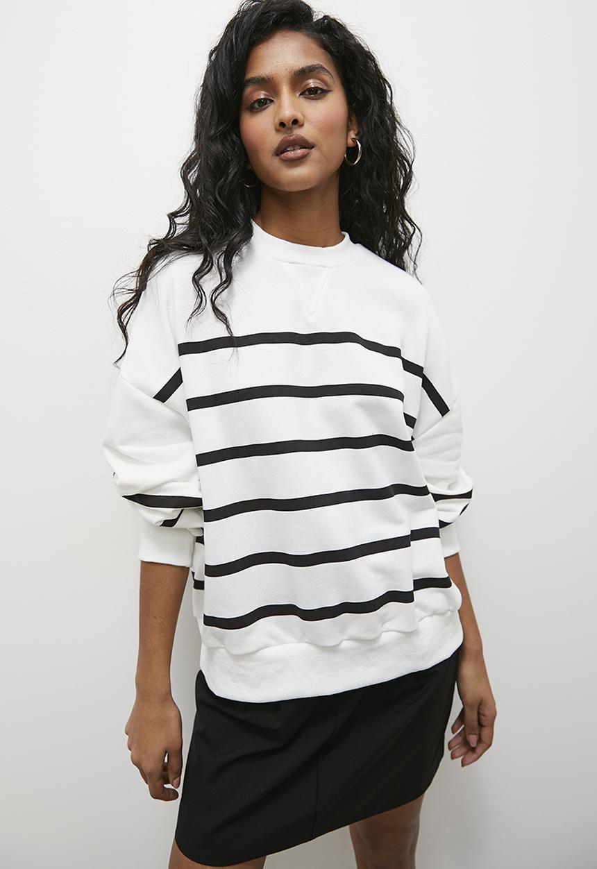 Superbalist - Stripe crew neck - black & white