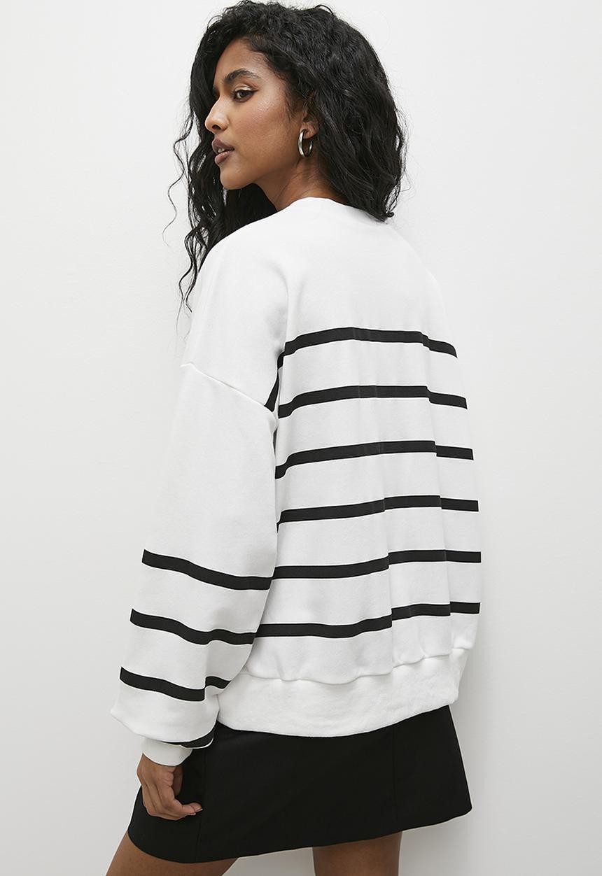Superbalist - Stripe crew neck - black & white