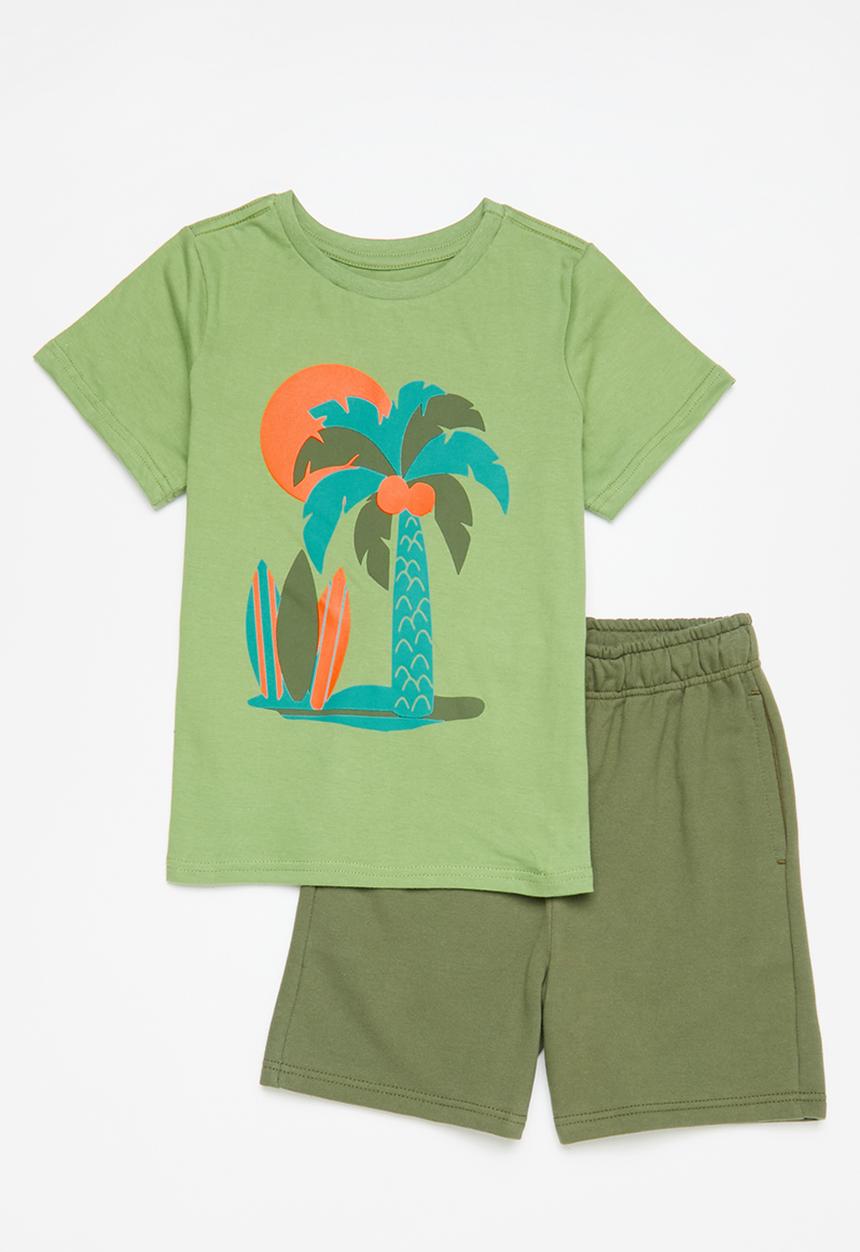 Pop Candy - T-shirt and sweat short set - green