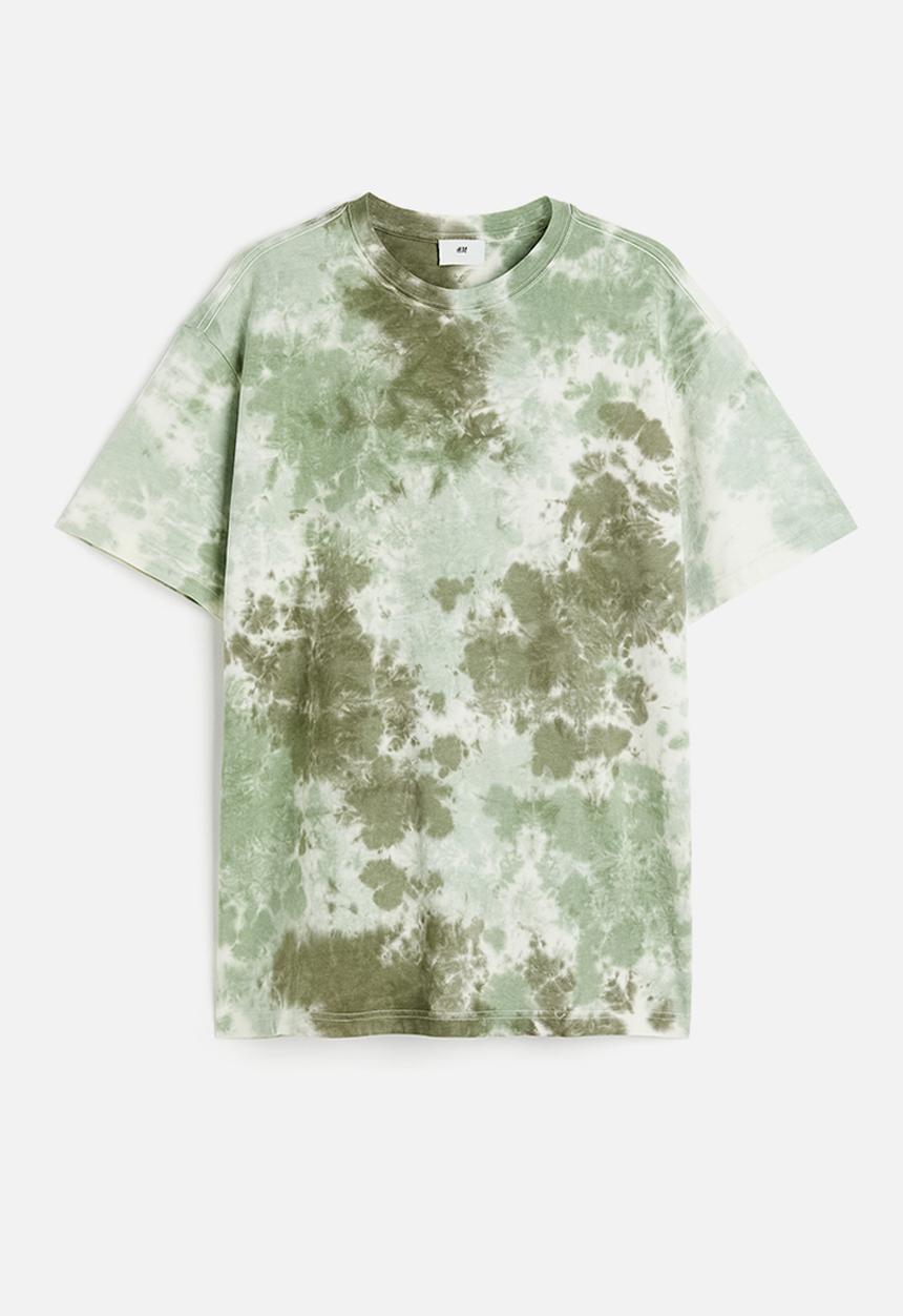 H&M - Relaxed fit patterned cotton t-shirt - khaki green tie-dye