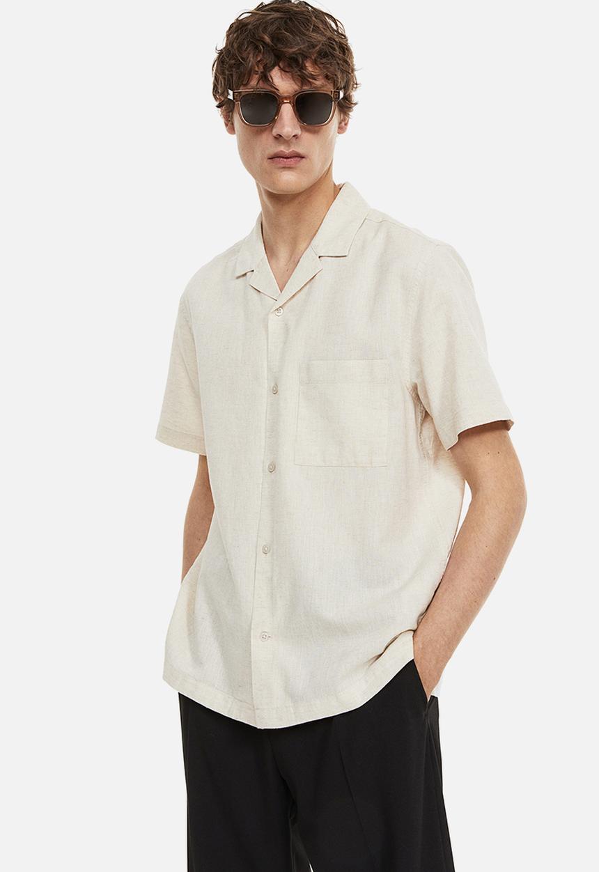 H&M - Regular fit linen-blend shirt - light beige
