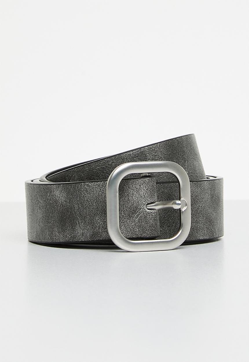 Rubi - Slim dad belt - washed black/brushed silver
