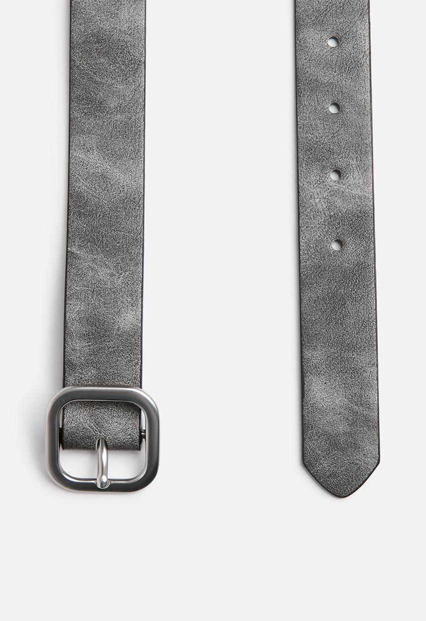 Rubi - Slim dad belt - washed black/brushed silver