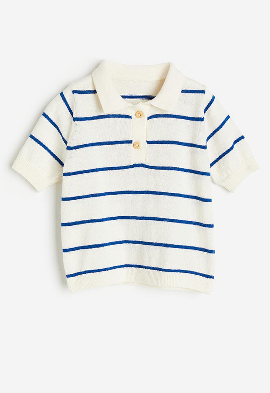 H&M - Knitted polo shirt - white & blue striped 