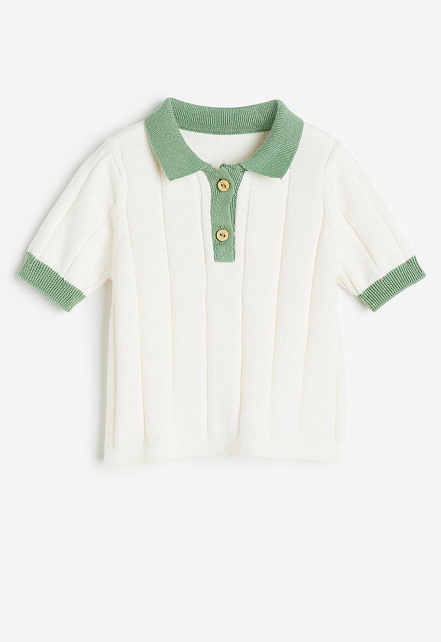 H&M - Knitted polo shirt - white & green