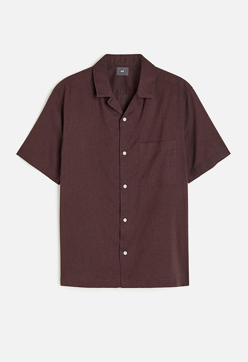 H&M - Regular fit linen-blend shirt - dark brown