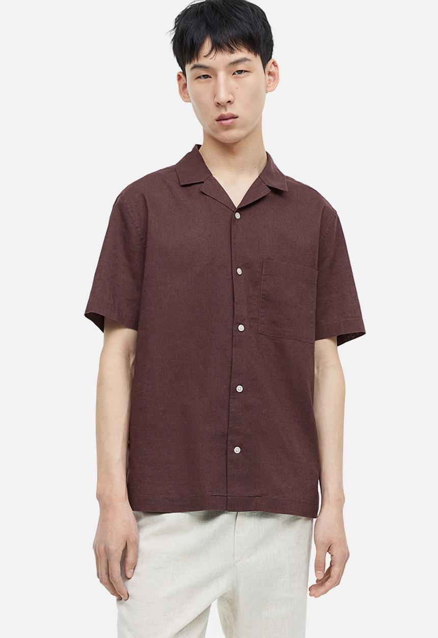 H&M - Regular fit linen-blend shirt - dark brown