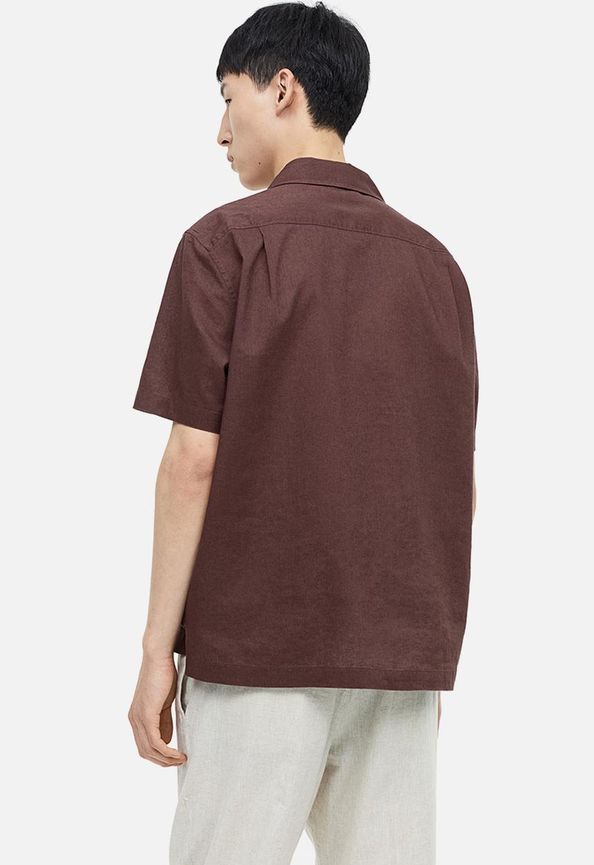 H&M - Regular fit linen-blend shirt - dark brown