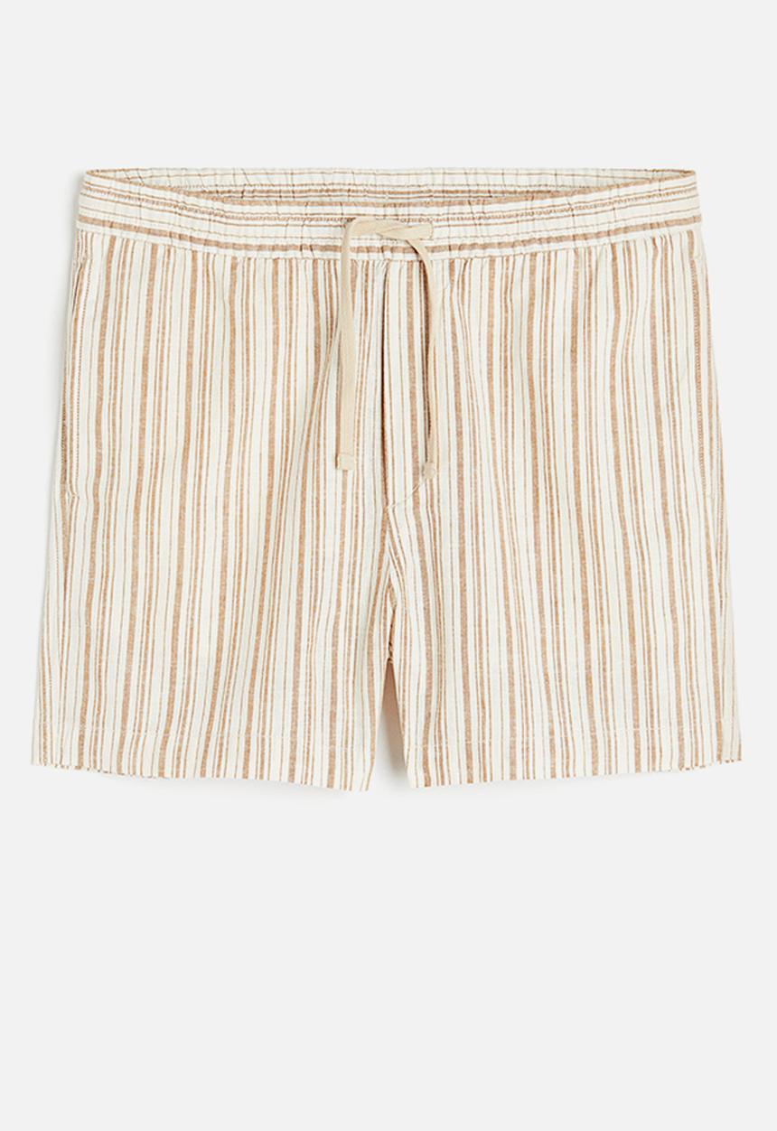 H&M - Regular fit linen-blend shorts - white/beige striped 