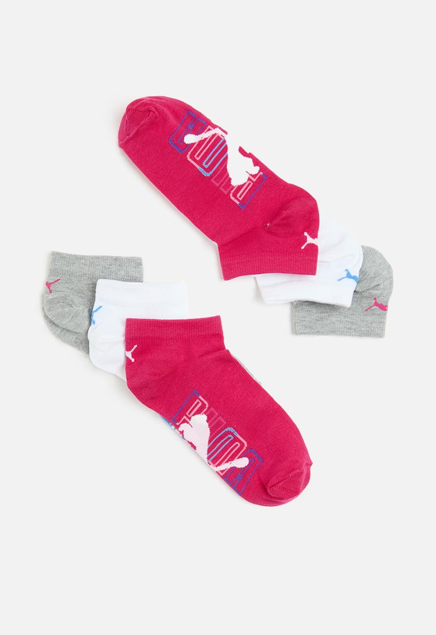 PUMA - 3 pack secret graphic socks - white/light grey heather/vivid berry