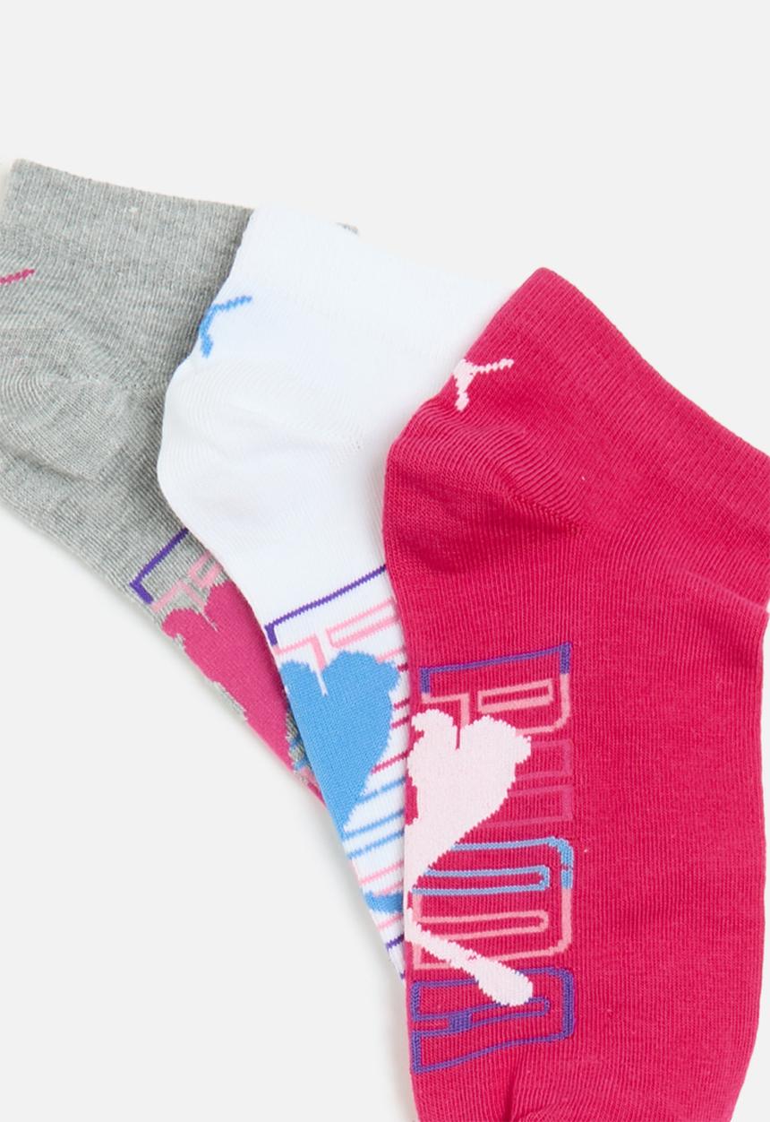 PUMA - 3 pack secret graphic socks - white/light grey heather/vivid berry