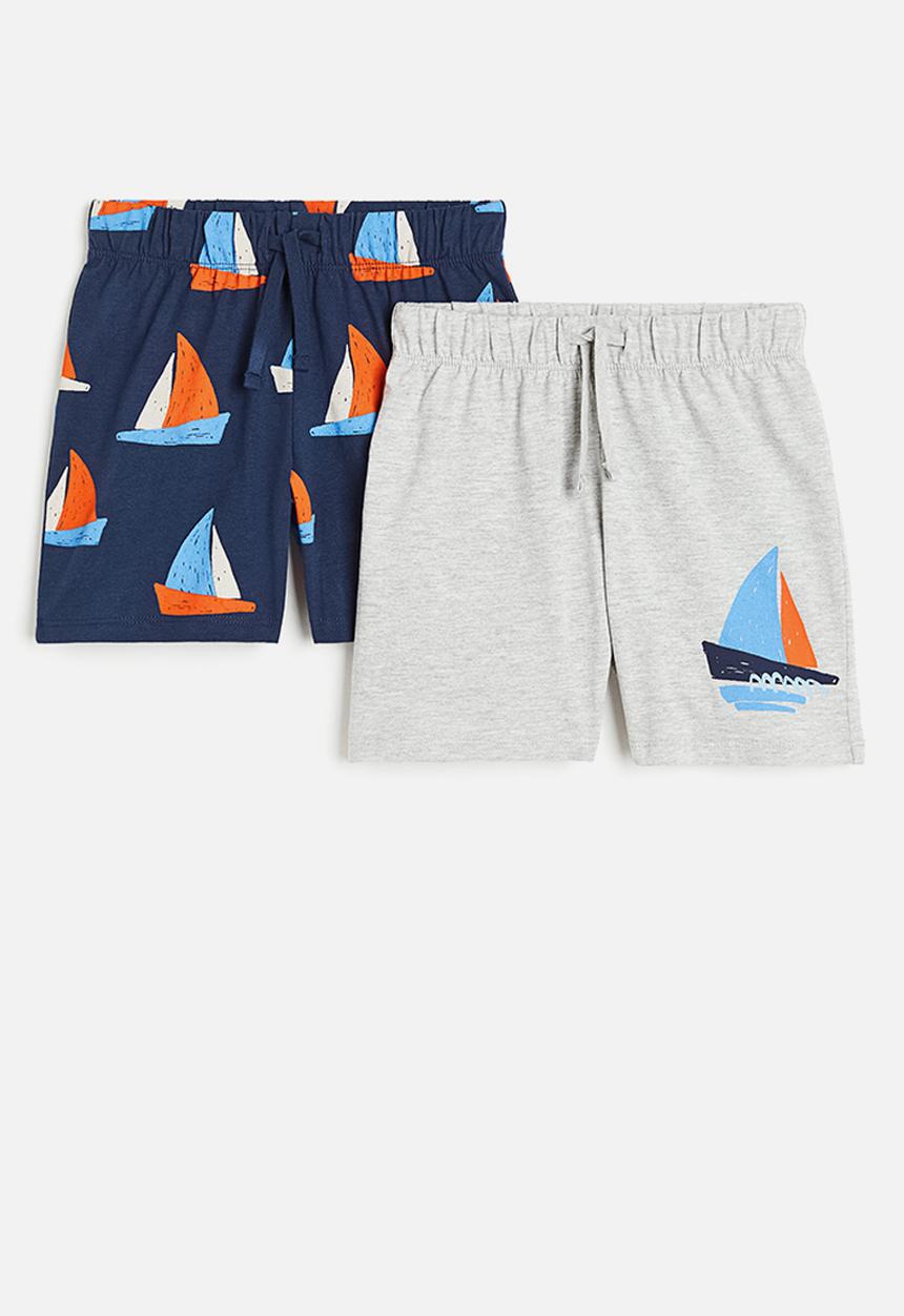 H&M - 2 Pack pull-on shorts - dark blue sailboats