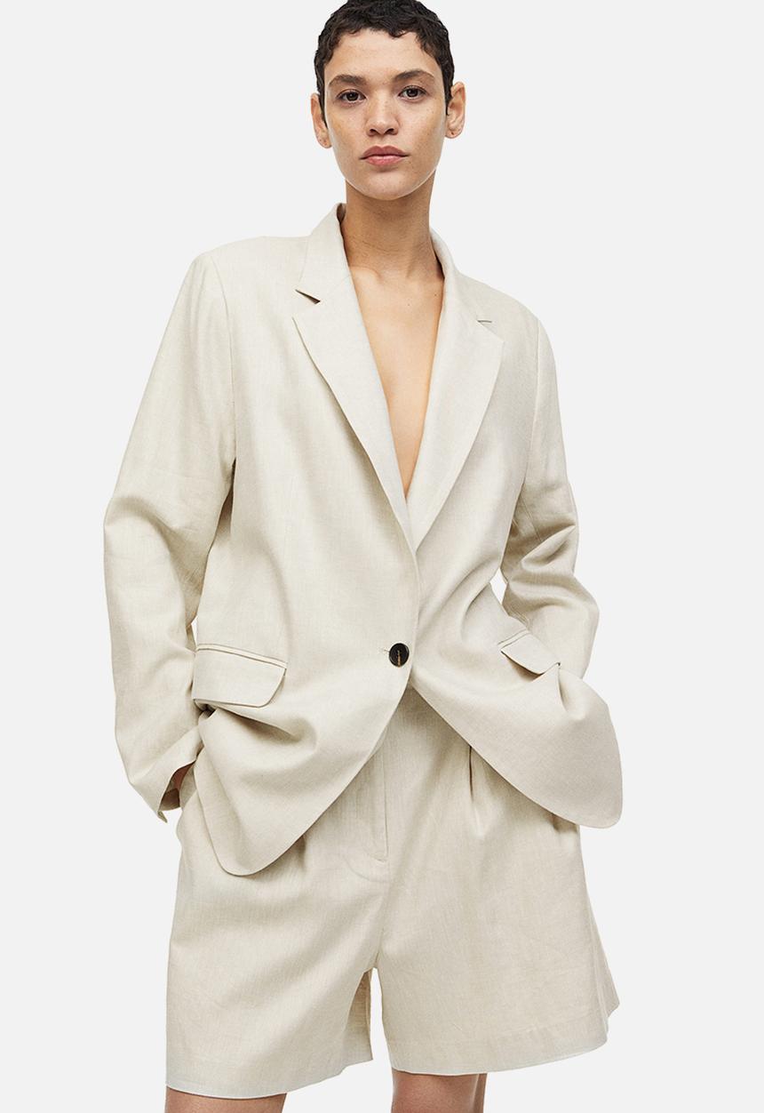 H&M - Linen-blend shorts - light beige 
