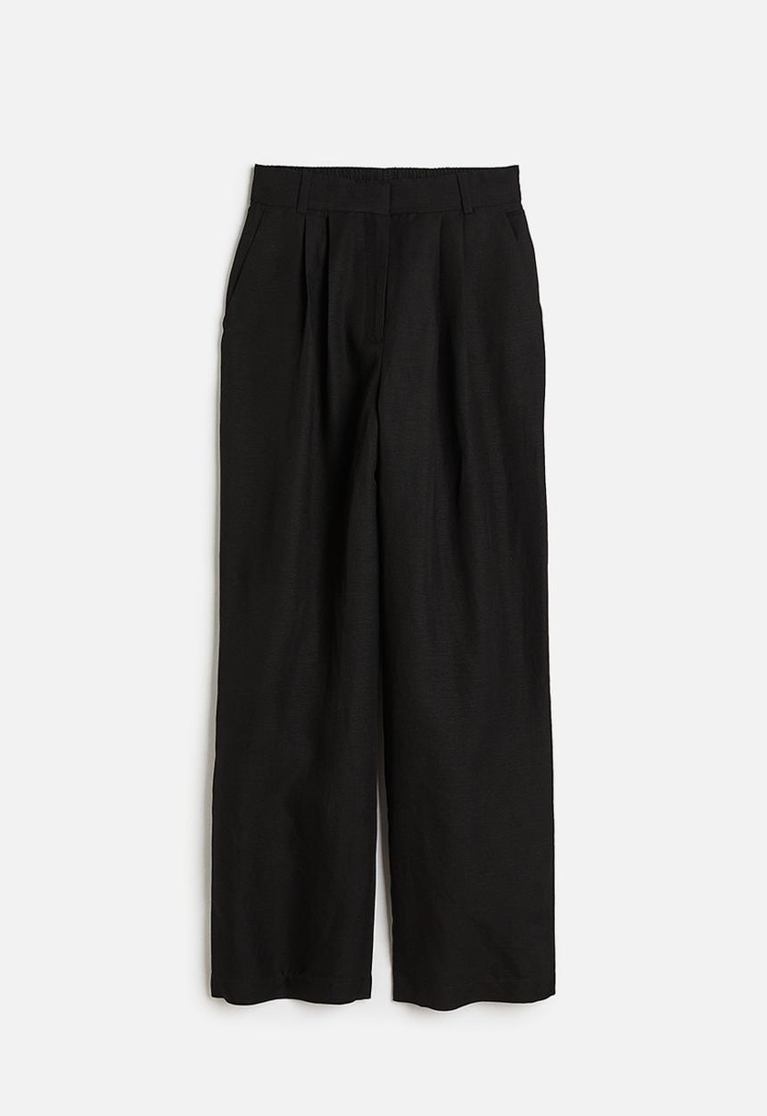 H&M - Wide linen-blend trousers - black