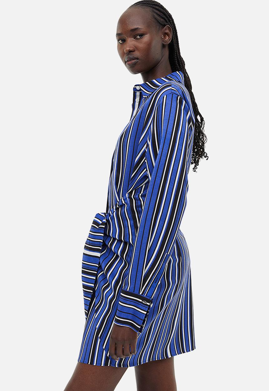 H&M - Tie-detail shirt dress - blue striped