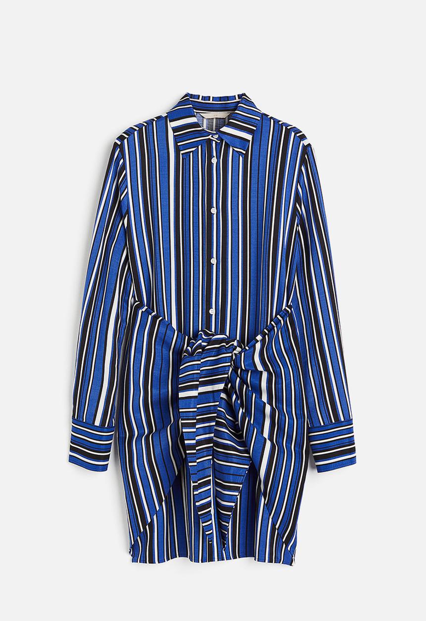 H&M - Tie-detail shirt dress - blue striped