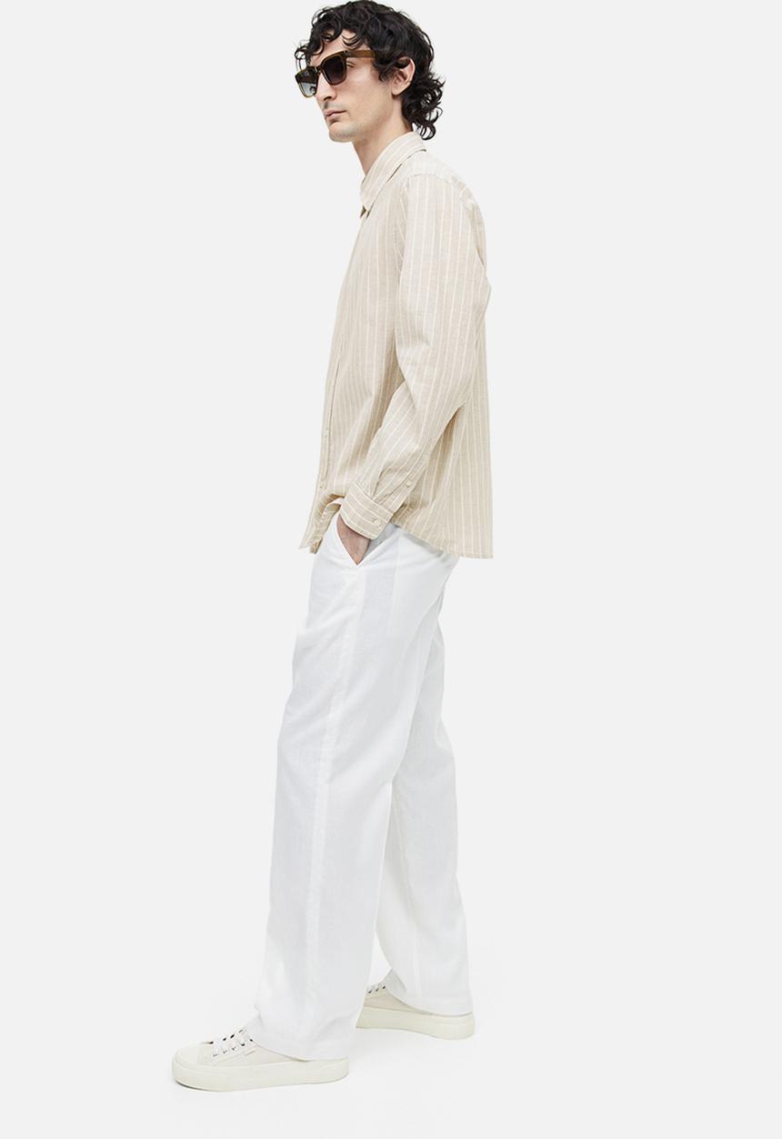 H&M - Regular fit linen-blend shirt - light beige striped