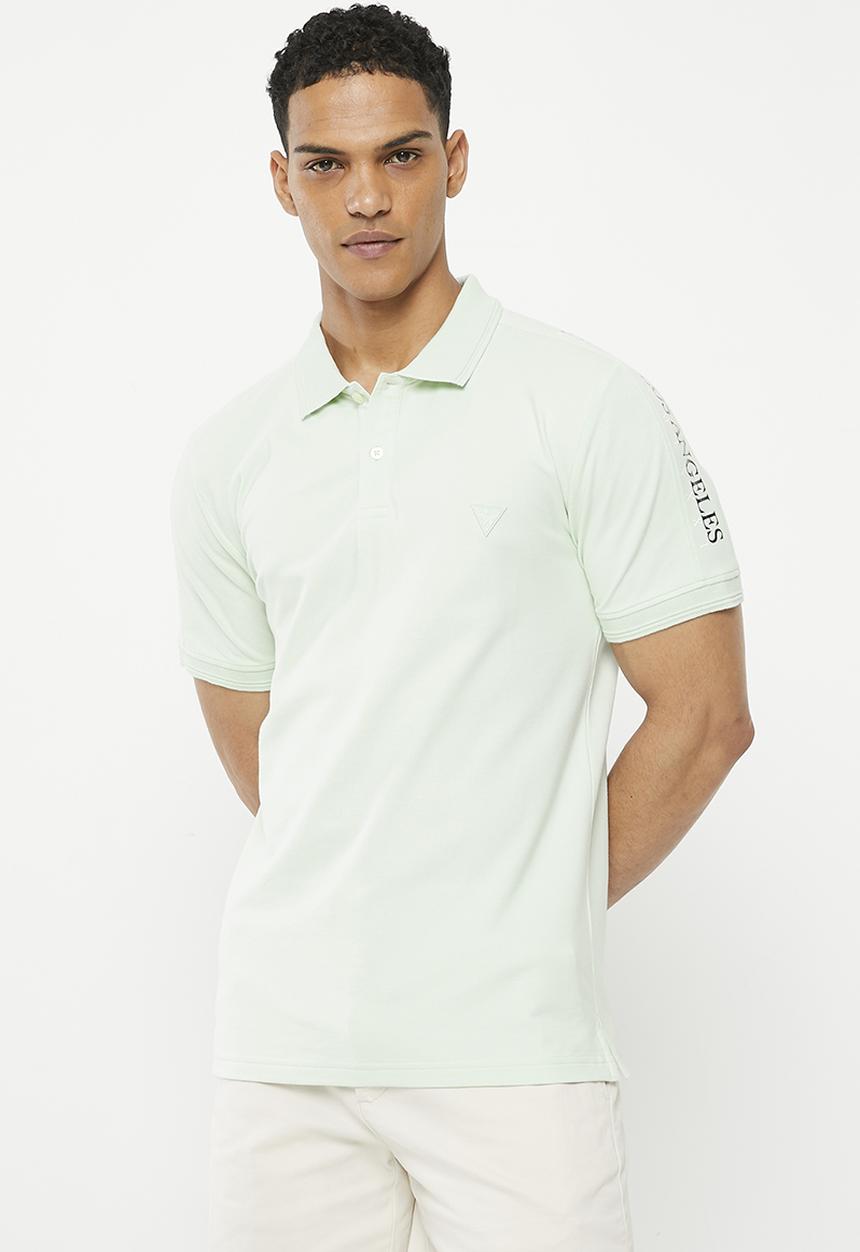 GUESS - Short sleeve logo on sleeve polo - soft mint