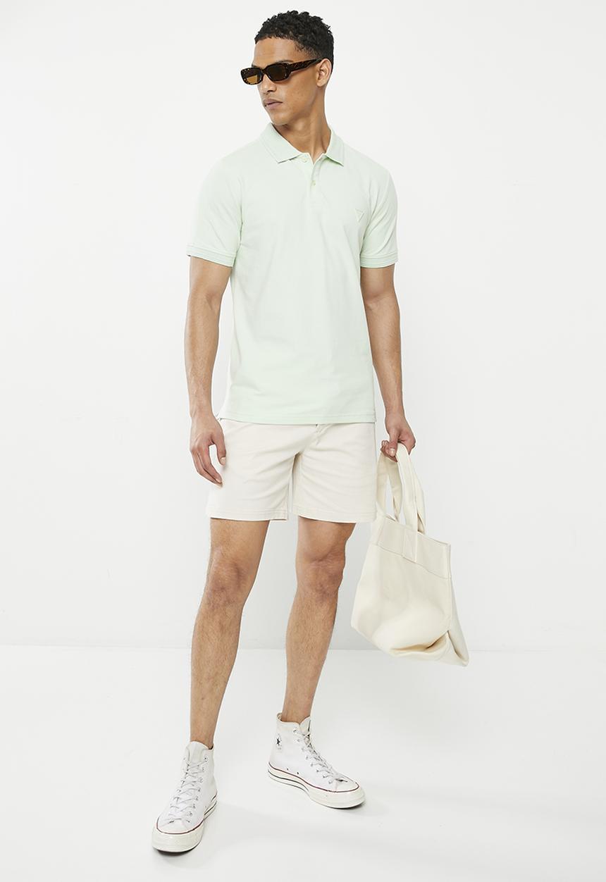 GUESS - Short sleeve logo on sleeve polo - soft mint