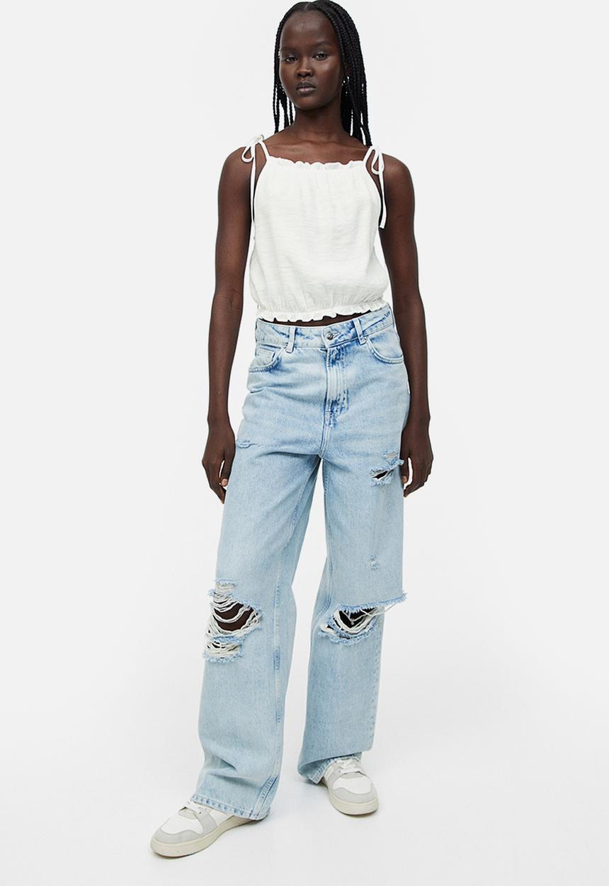 H&M - Tie-strap frill-trimmed top - white