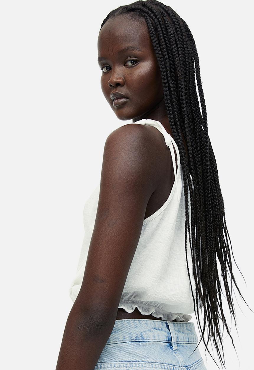 H&M - Tie-strap frill-trimmed top - white