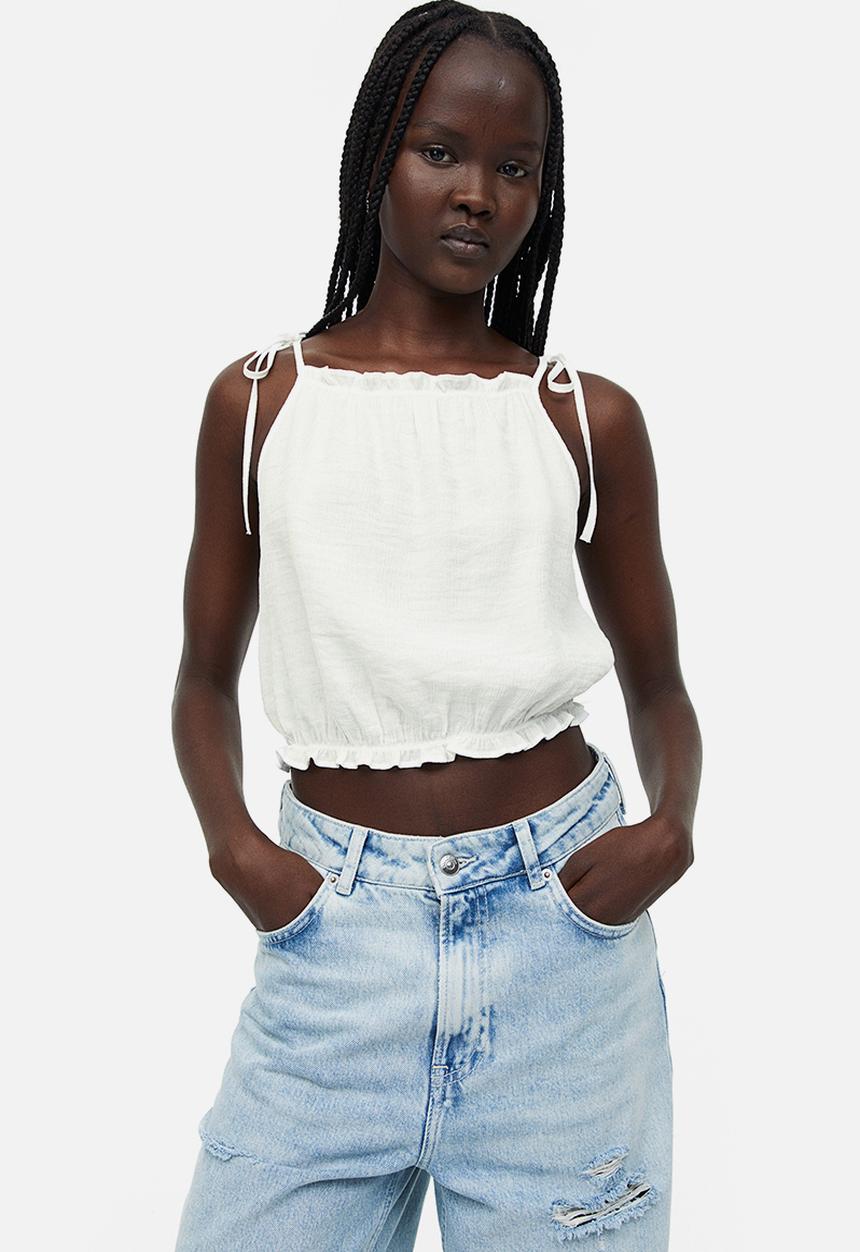 H&M - Tie-strap frill-trimmed top - white