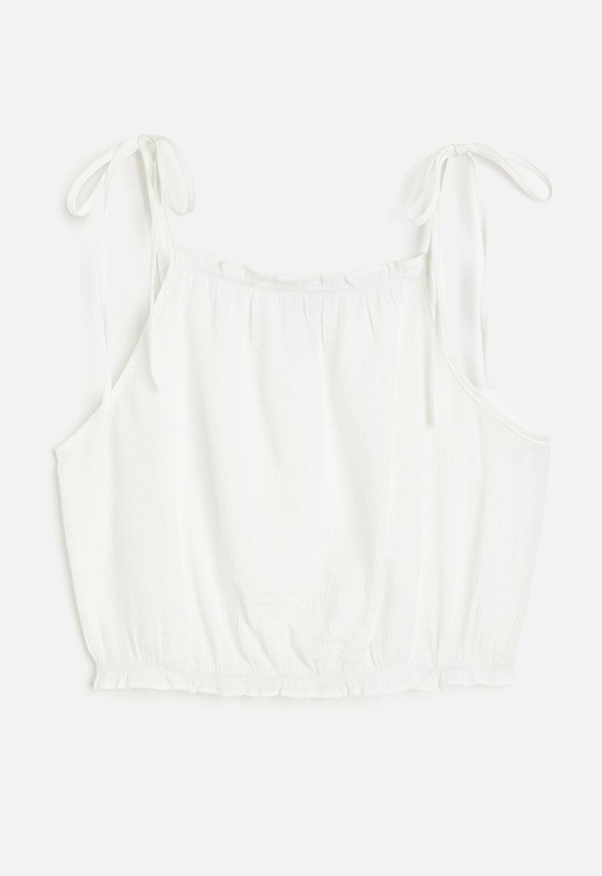 H&M - Tie-strap frill-trimmed top - white