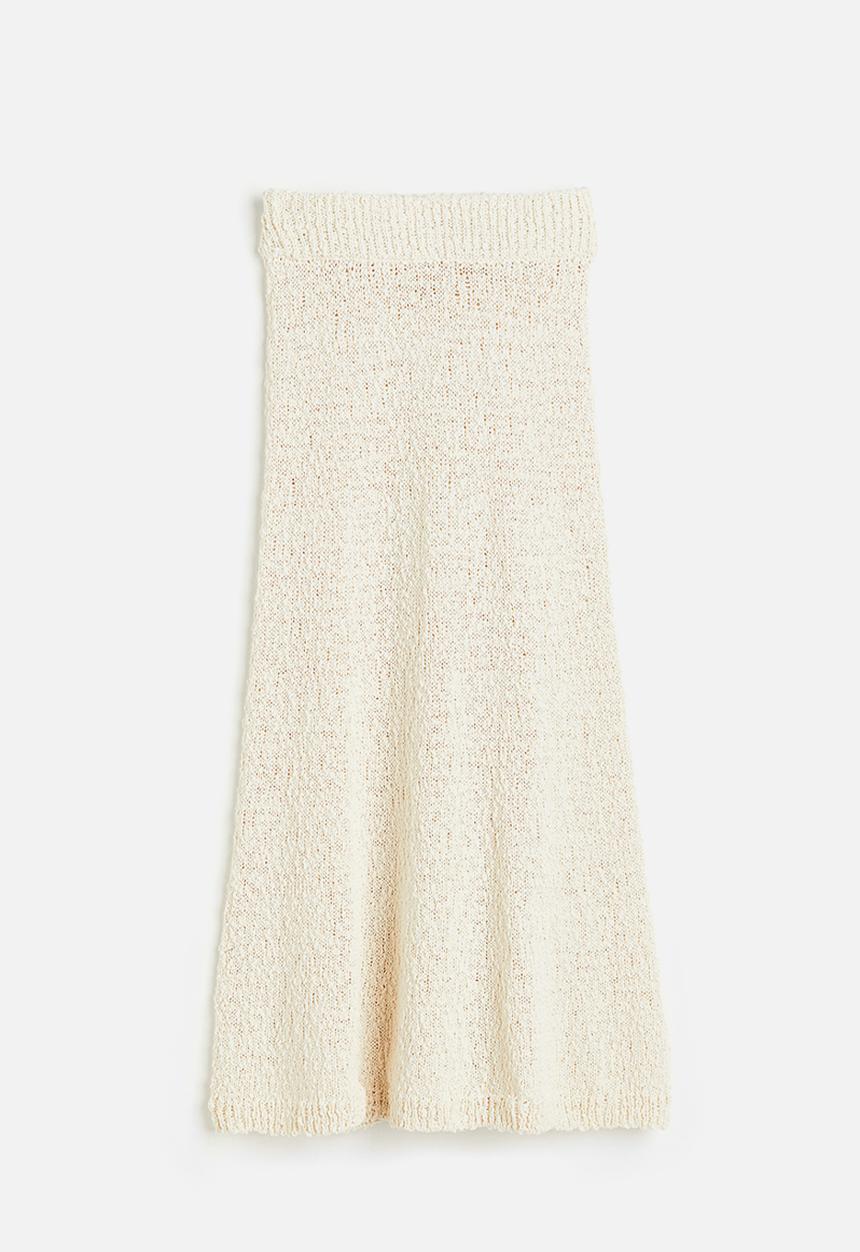 H&M - Flared textured-knit skirt - cream 