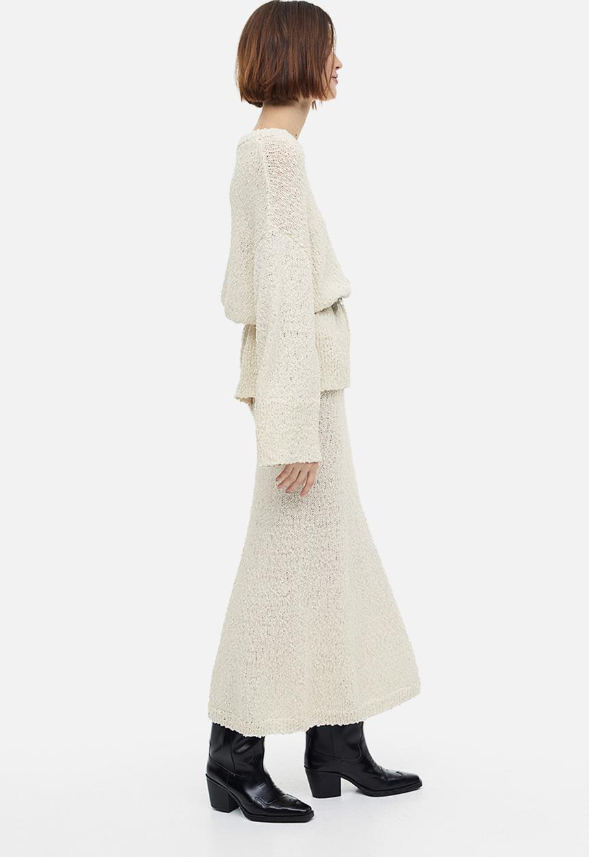 H&M - Flared textured-knit skirt - cream 