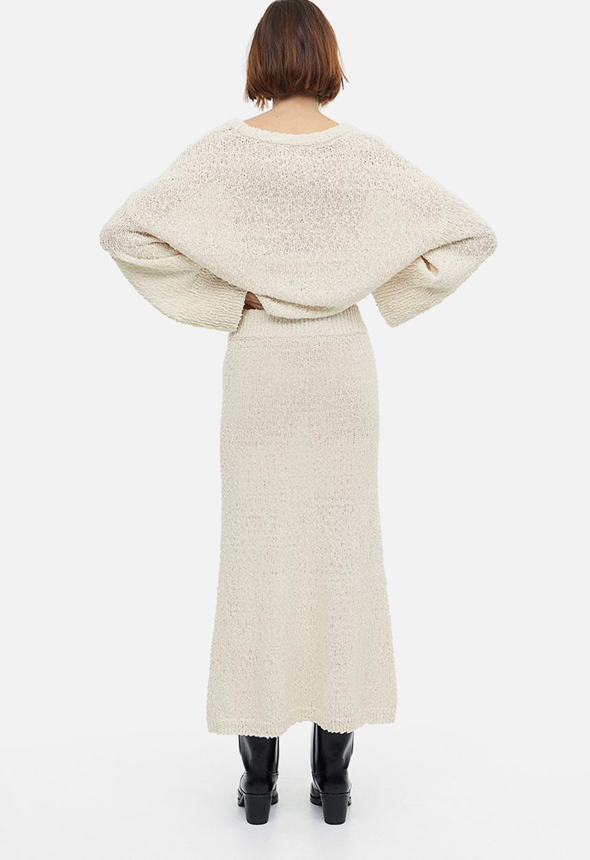 H&M - Flared textured-knit skirt - cream 