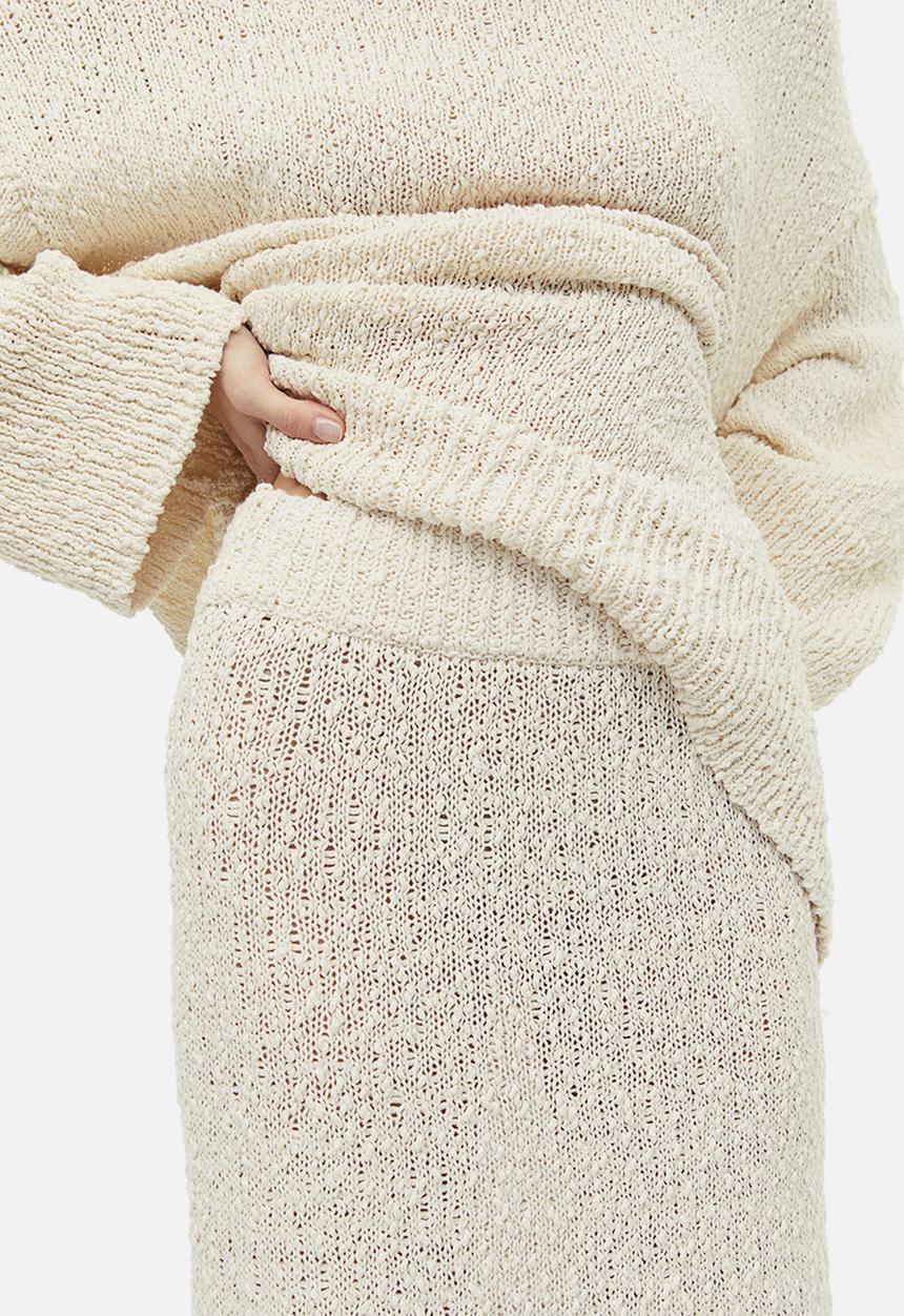 H&M - Flared textured-knit skirt - cream 