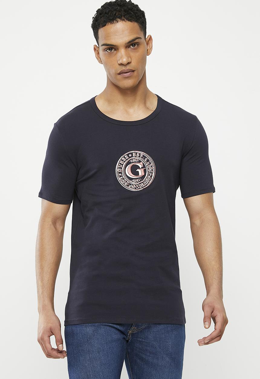 GUESS - Short sleeve cn r round logo tee - smart blue
