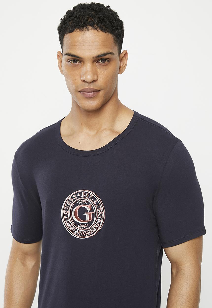 GUESS - Short sleeve cn r round logo tee - smart blue