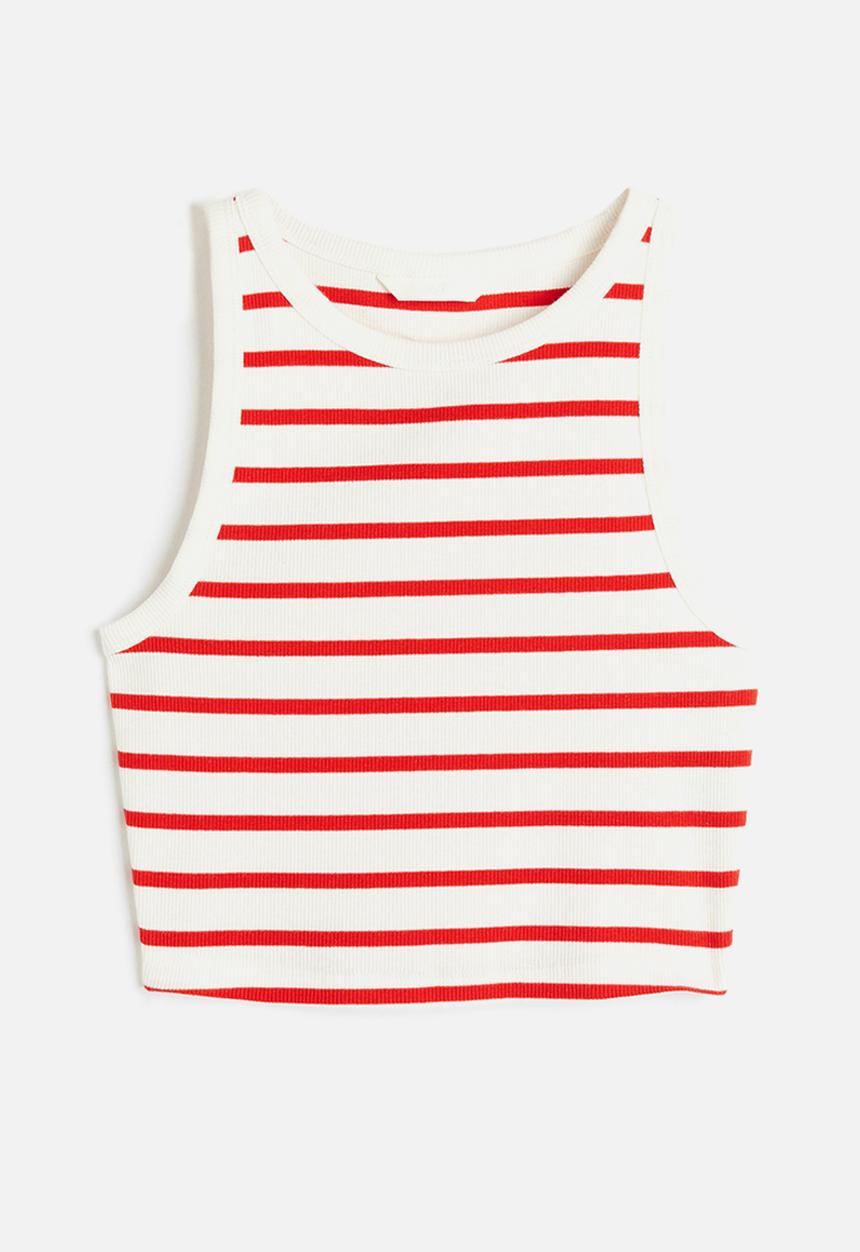 H&M - Cropped vest top - white& red striped
