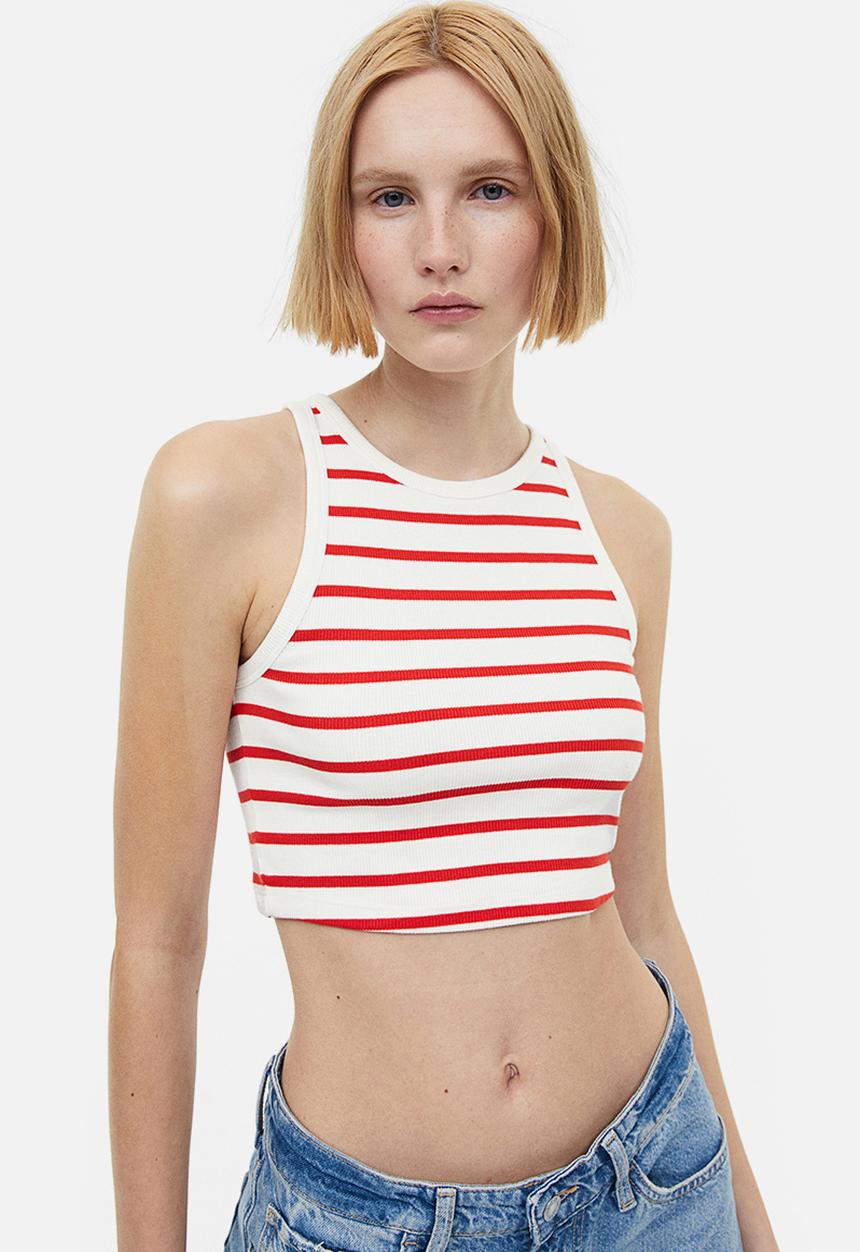 H&M - Cropped vest top - white& red striped